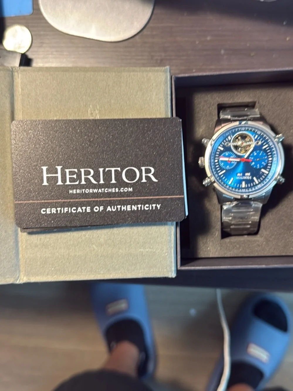 Heritor Wilhelm Automatic Skeleton Bracelet Watch - Silver with Blue Dial